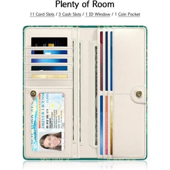 Women's Wallet, RFID Slim Wallets Green Desing - Picture 5 of 9